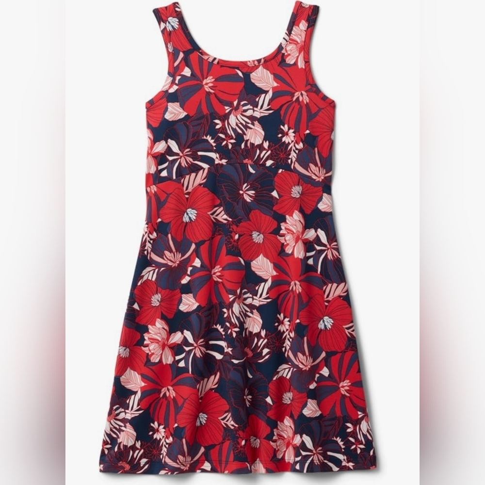 Columbia Dress Freezer Navy Retropical Floral Red Blue Omniwick Youth Large NEW